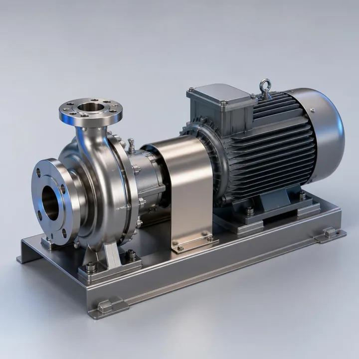 Pompe centrifuge industrielle en acier inoxydable sur châssis